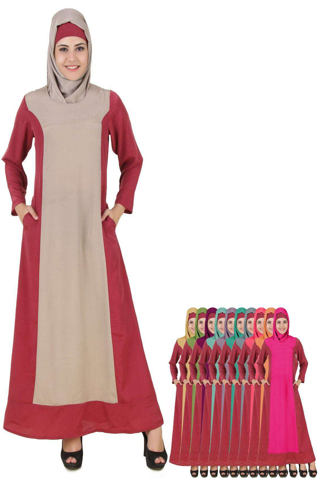 Arshi Slim Look Rose Pink & Warm Grey Abaya
