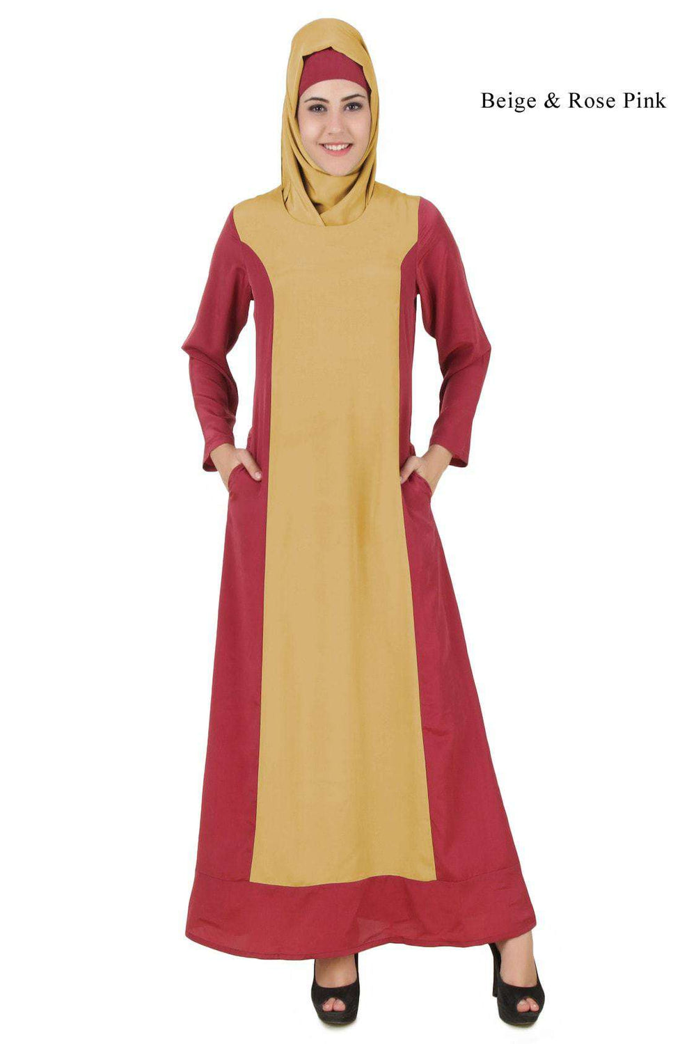 Arshi Slim Look Beige & Rose Pink Abaya