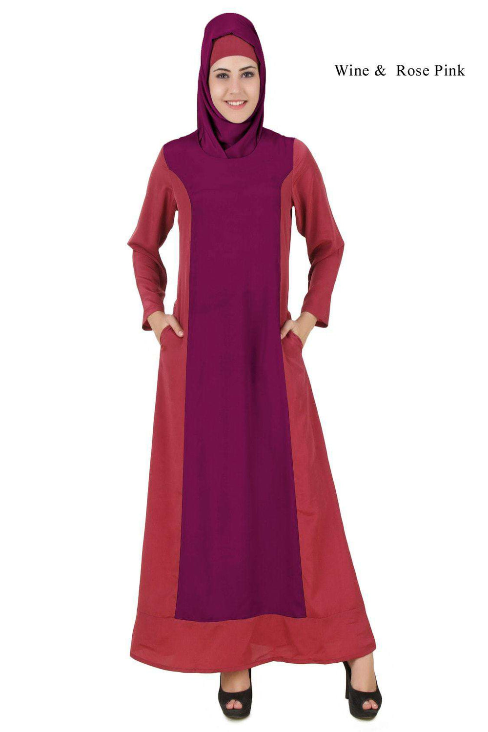 Arshi Slim Look Wine & Rose Pink Abaya