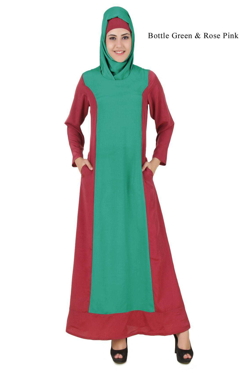 Arshi Slim Look Bottle Green & Rose Pink Abaya'