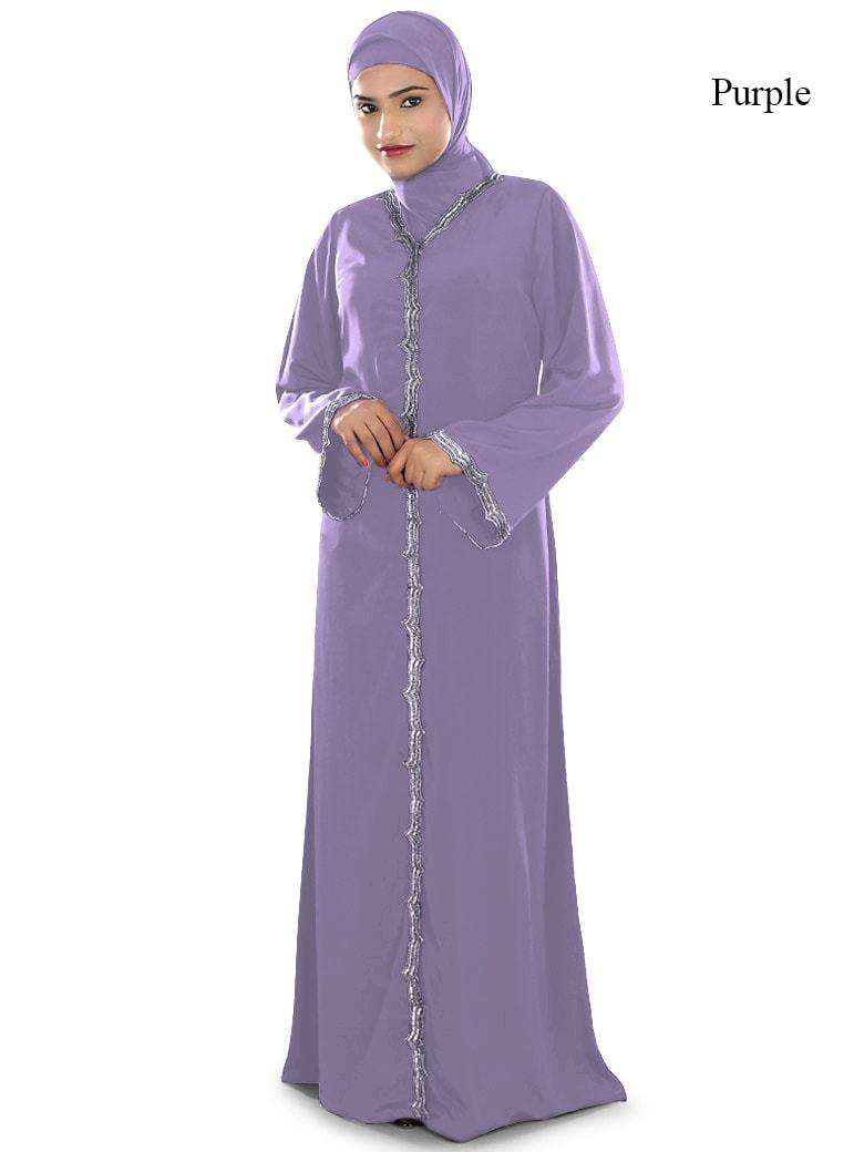 Madiha Hand Embroidered Front Open Burqa Purple