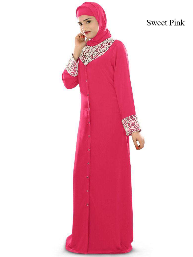 Iqra Black Burqa Weet Pink