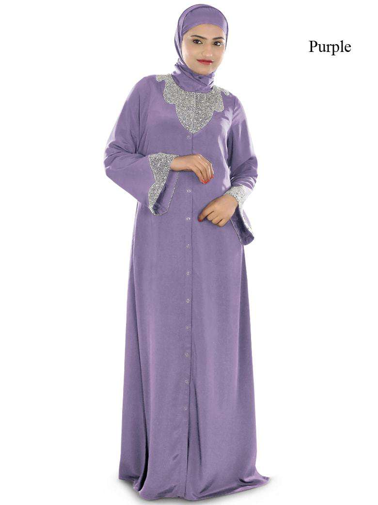 Hifja Black Hand Embroidered Burqa Purple