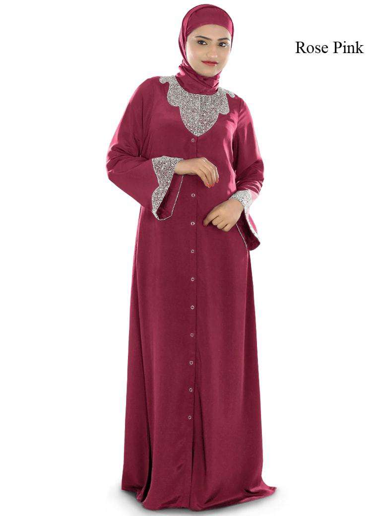 Hifja Black Hand Embroidered Burqa Rose Pink