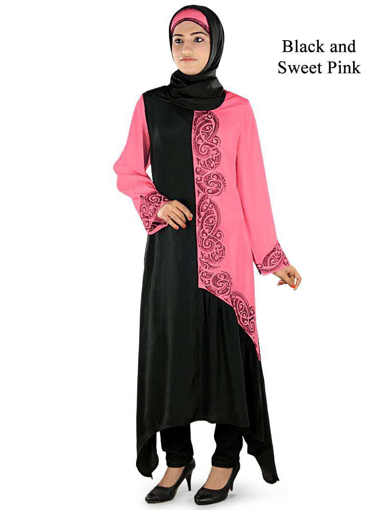 Ara Short Abaya Black & Sweet Pink