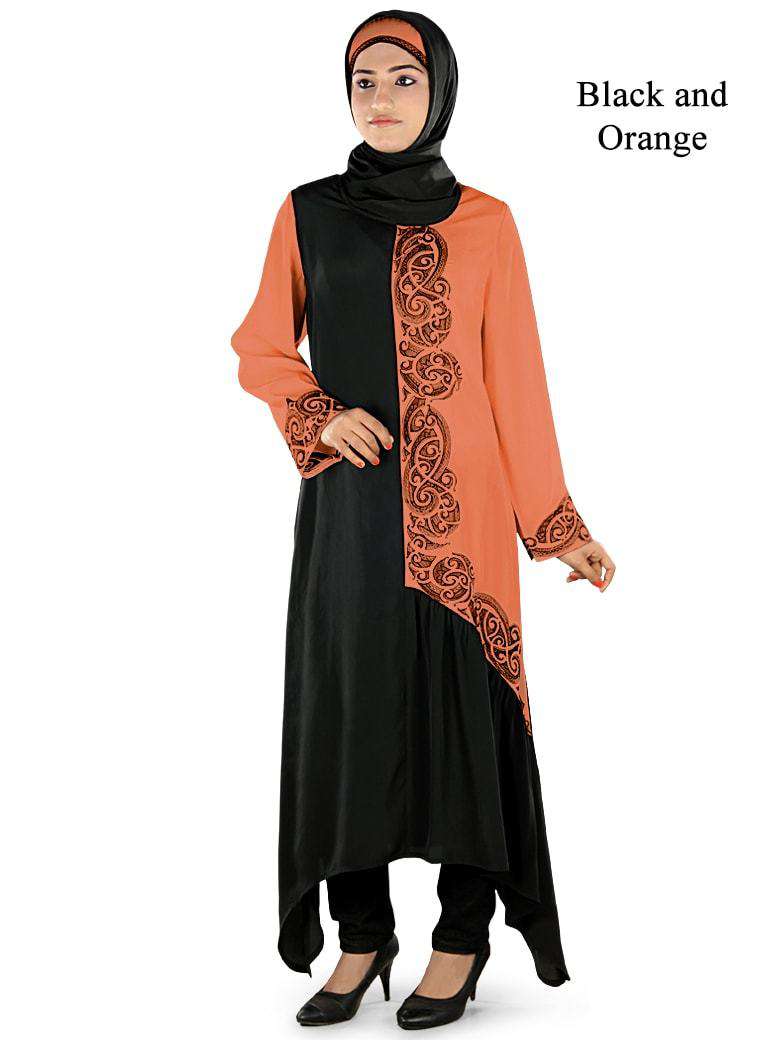 Ara Short Abaya Black & Orange