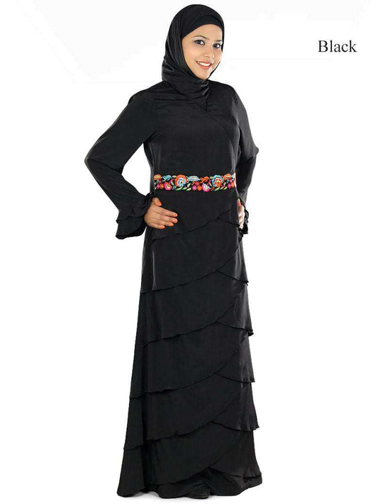 Madeeha Designer Black Abaya Black