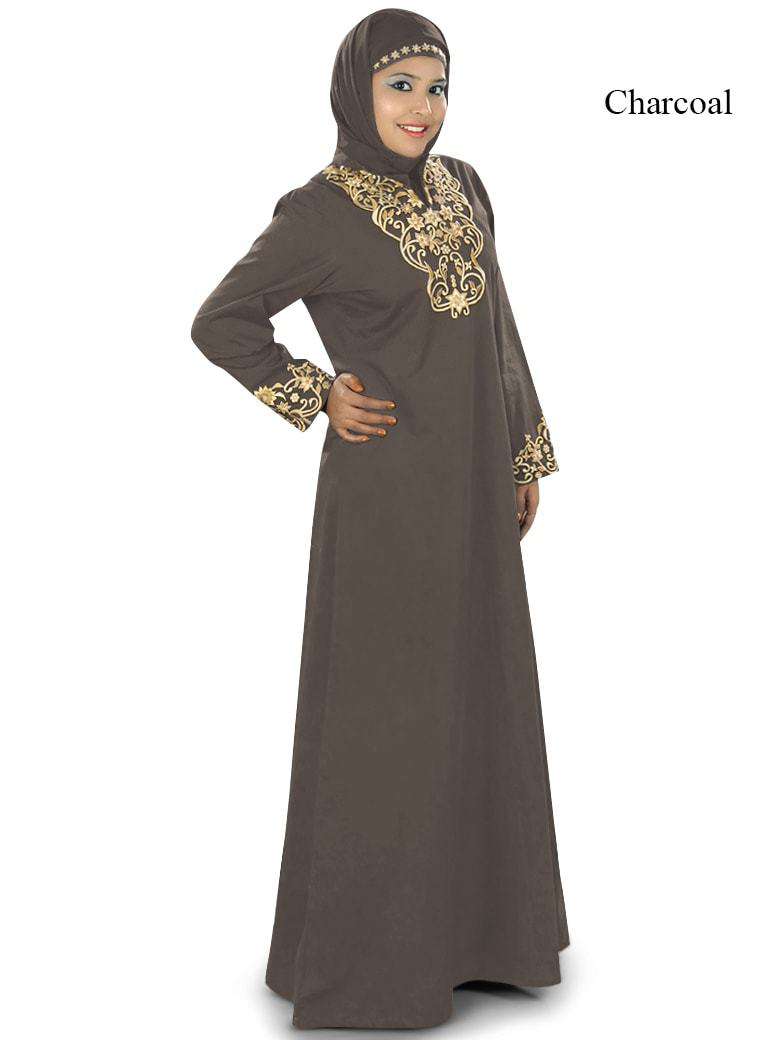 Hibbah Black Cotton Abaya Charcoal