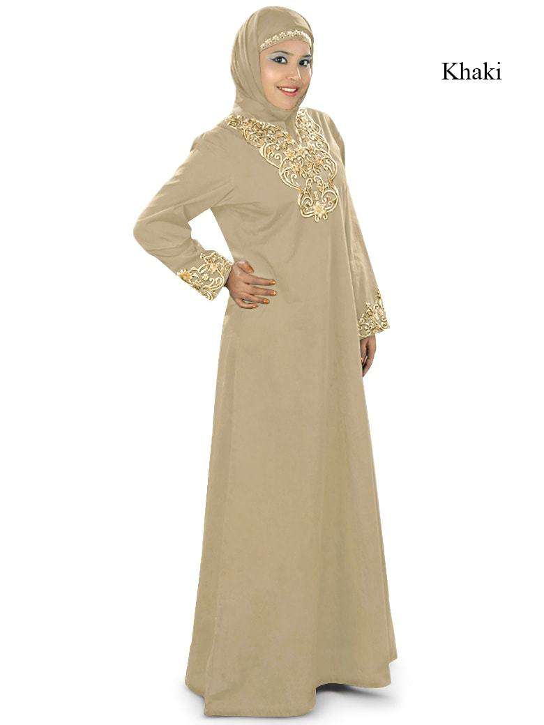 Hibbah Black Cotton Abaya Khaki