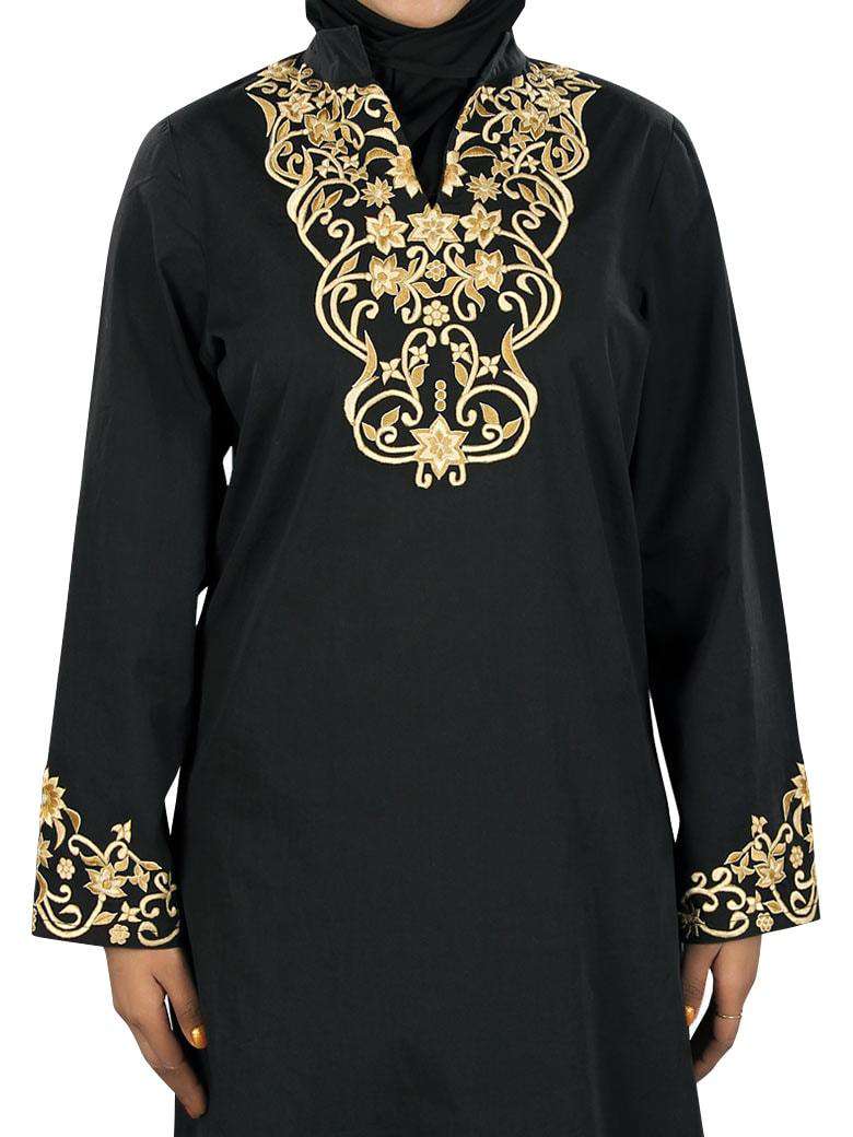 Hibbah Black Cotton Abaya Front