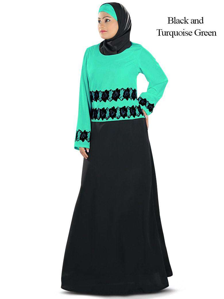 Masumah Abaya Black & Turquoise Green