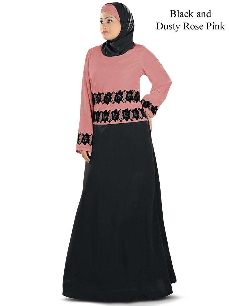 Masumah Abaya Black & Dusty Rose Pink