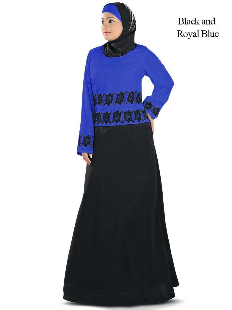Masumah Abaya Black & Royal Blue