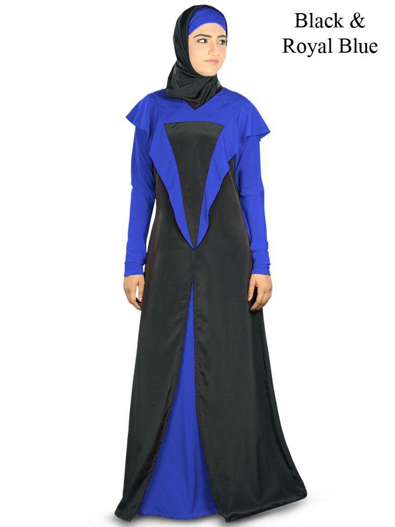 Juhainah Abaya Black & Royal Blue