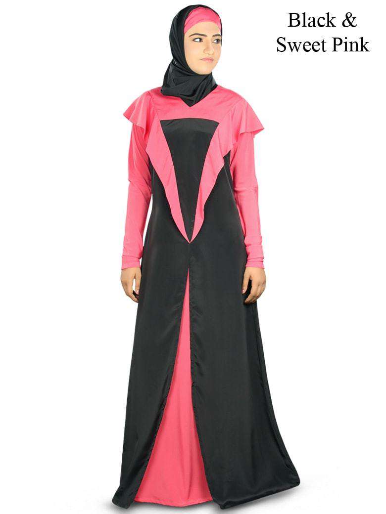 Juhainah Abaya Black & Sweet Pink