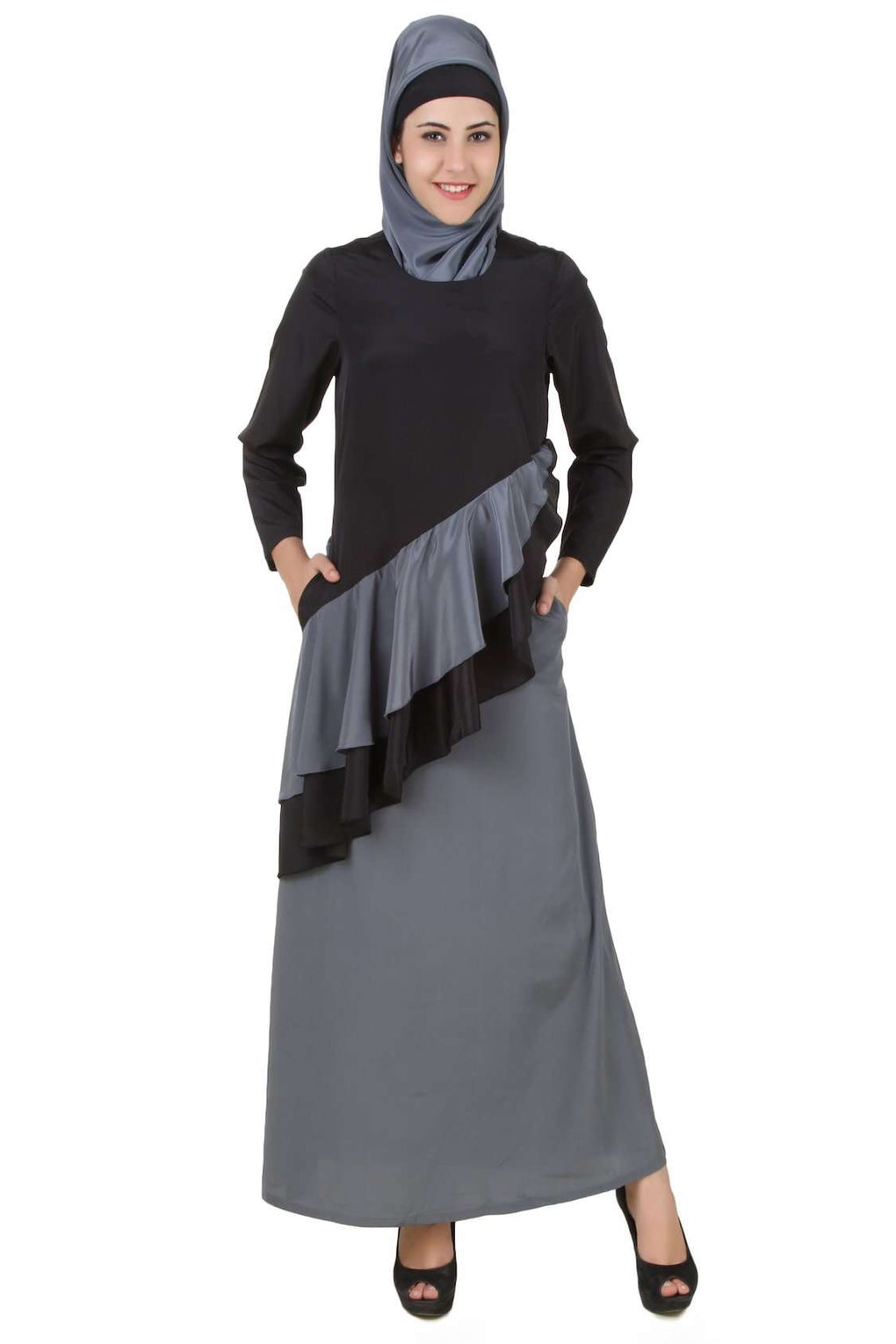 Saniyah Black-Grey Abaya