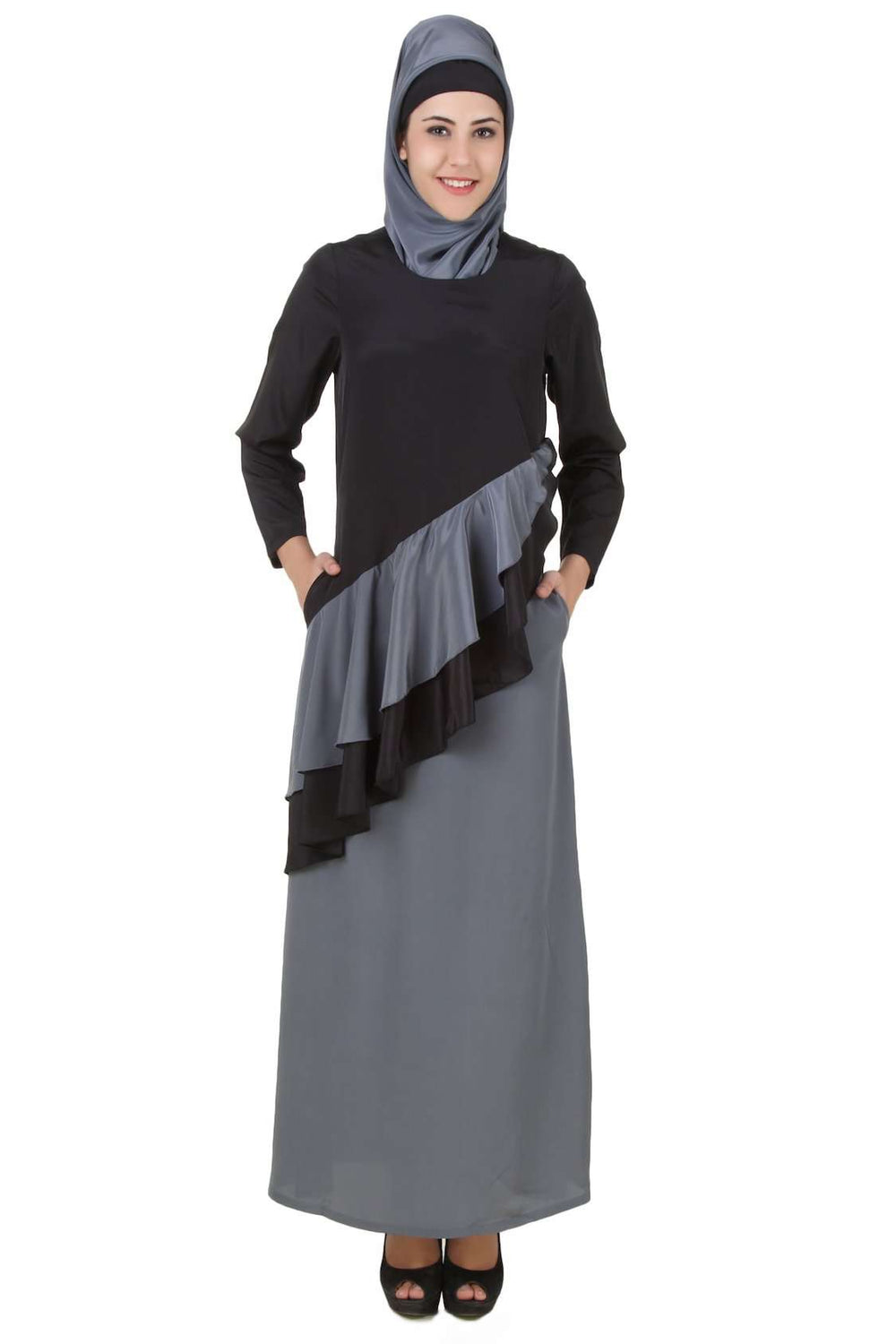 Saniyah Black-Grey Abaya