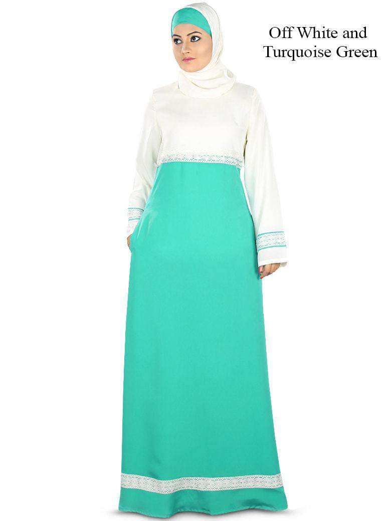 Ayshah Abaya Off-White & Turquoise Green