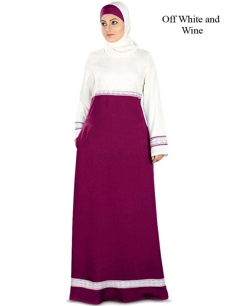 Ayshah Abaya Off-White & Wine