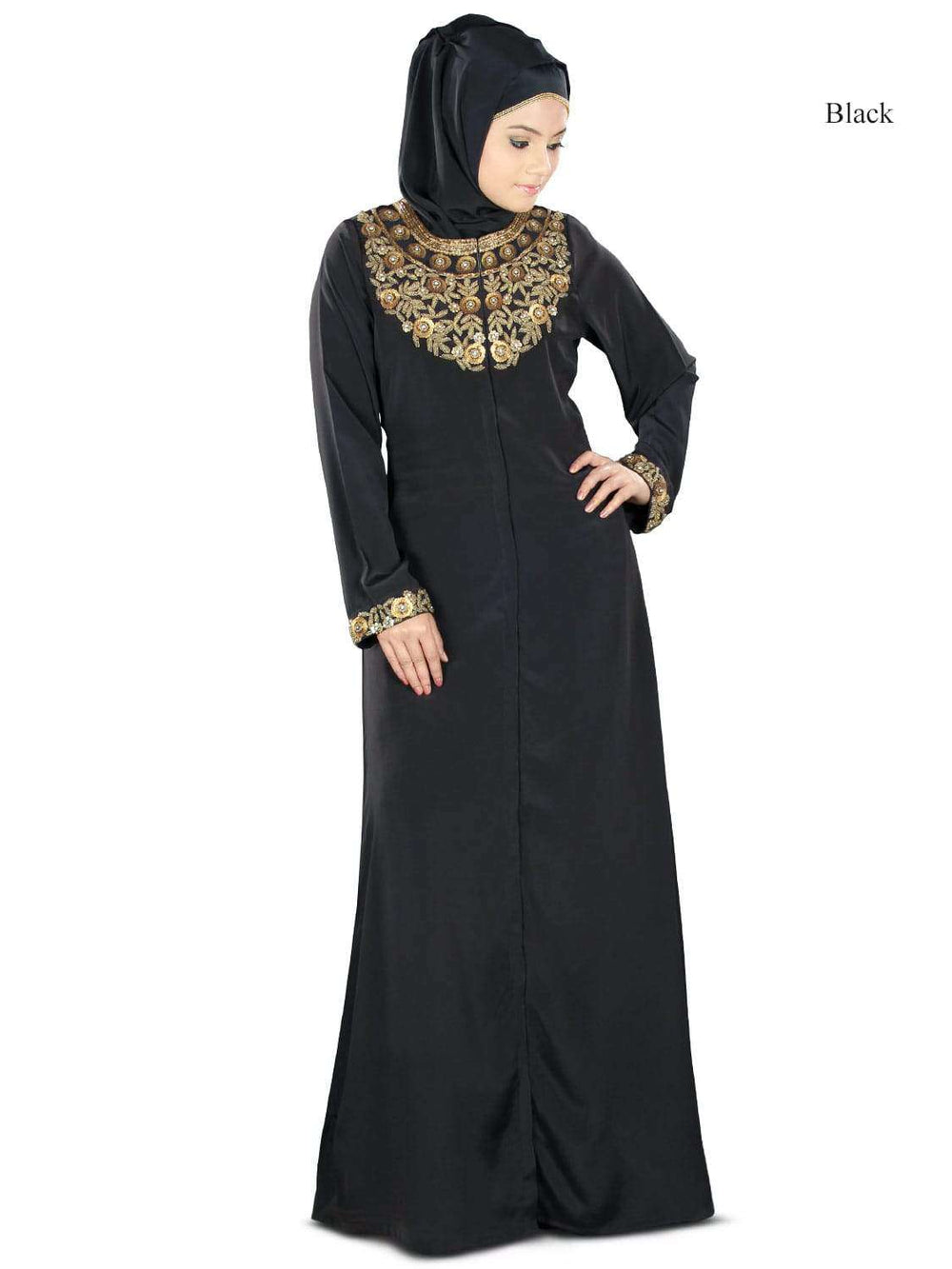 Fiddah Gold Hand Embroidered Burqa Black