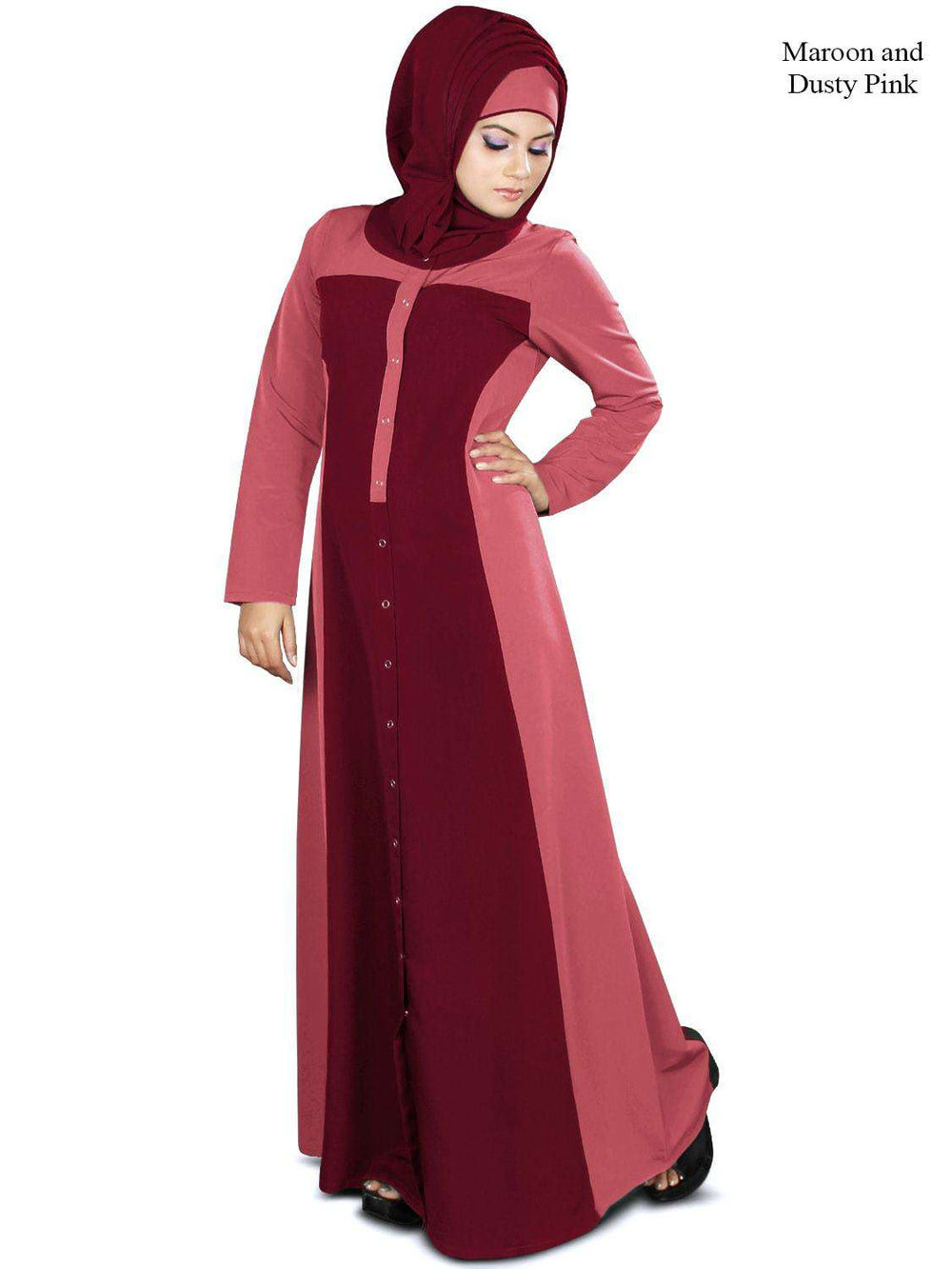 Hibah Abaya Maroon & Dusty Pink