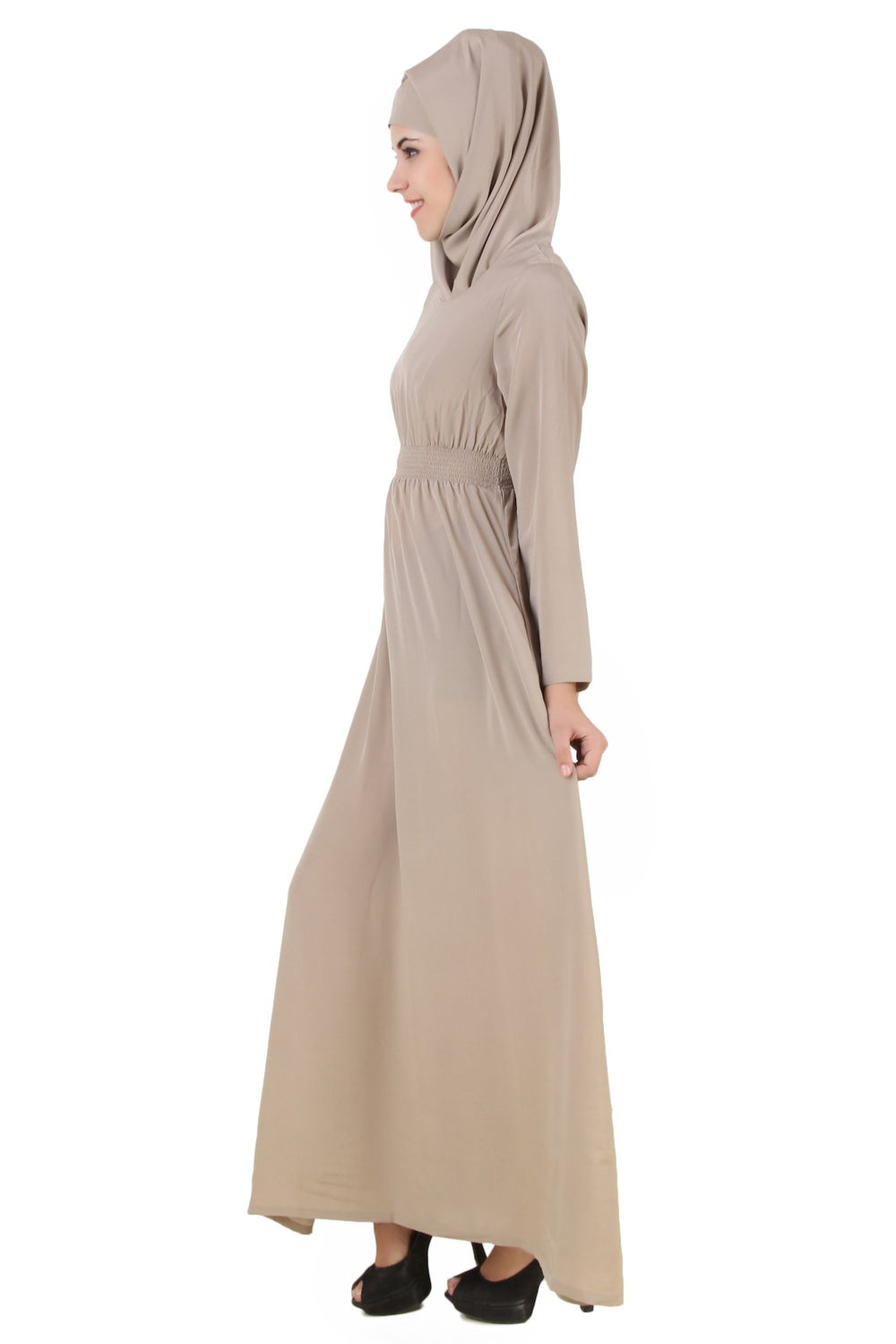 Aazeen Warm Grey Nida Abaya Side