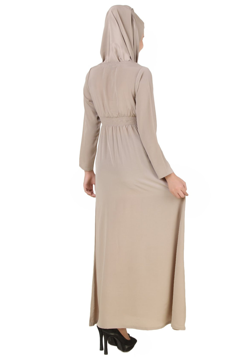 Aazeen Warm Grey Nida Abaya Back