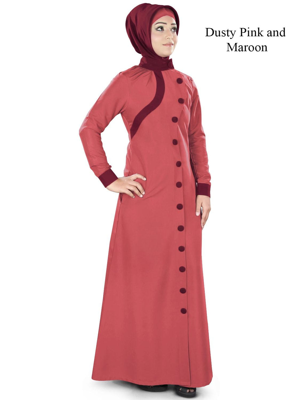 Aafiya Abaya Dusty Pink and Maroon