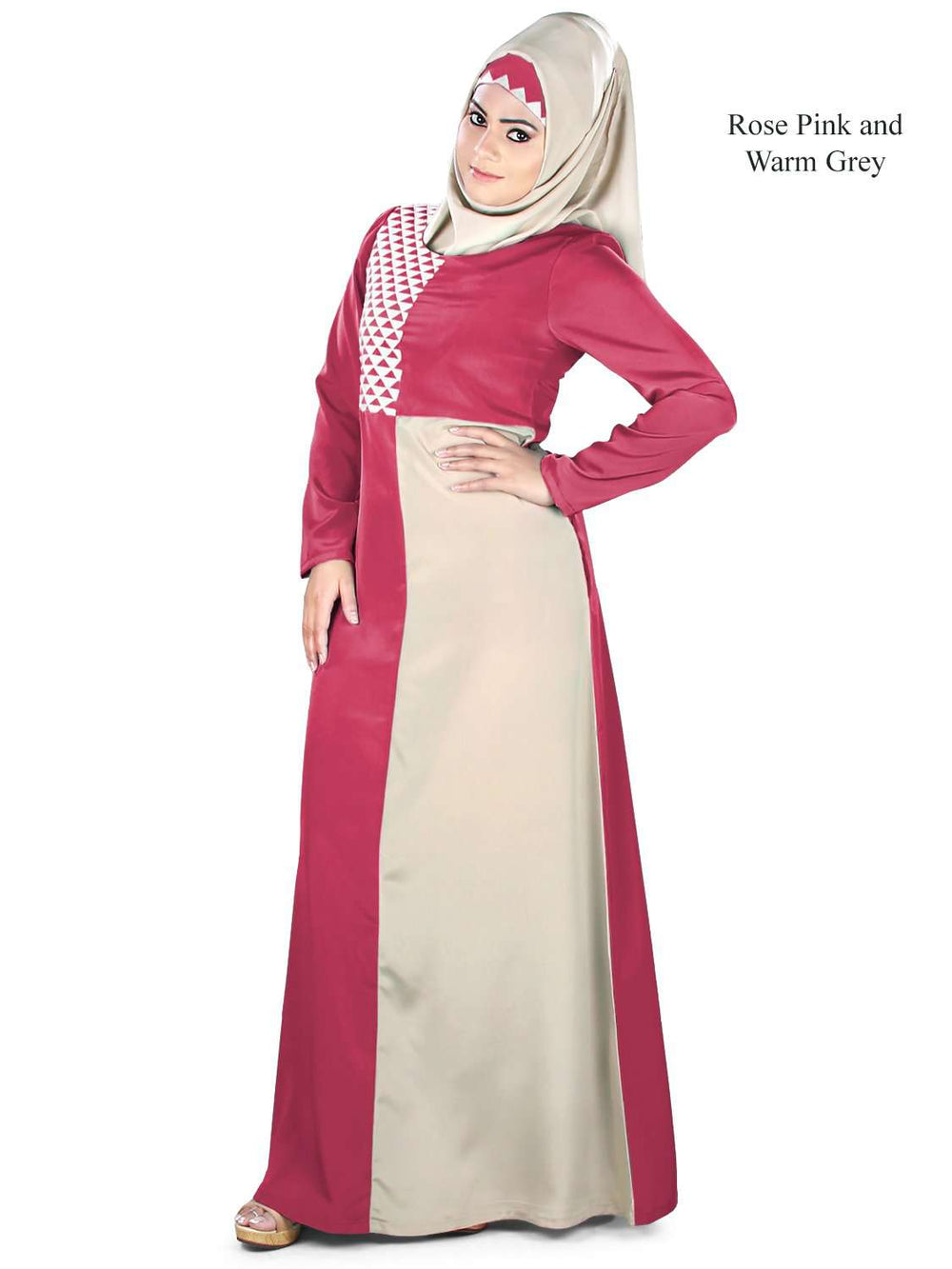 Naseemah Abaya Rose Pink and Warm Grey