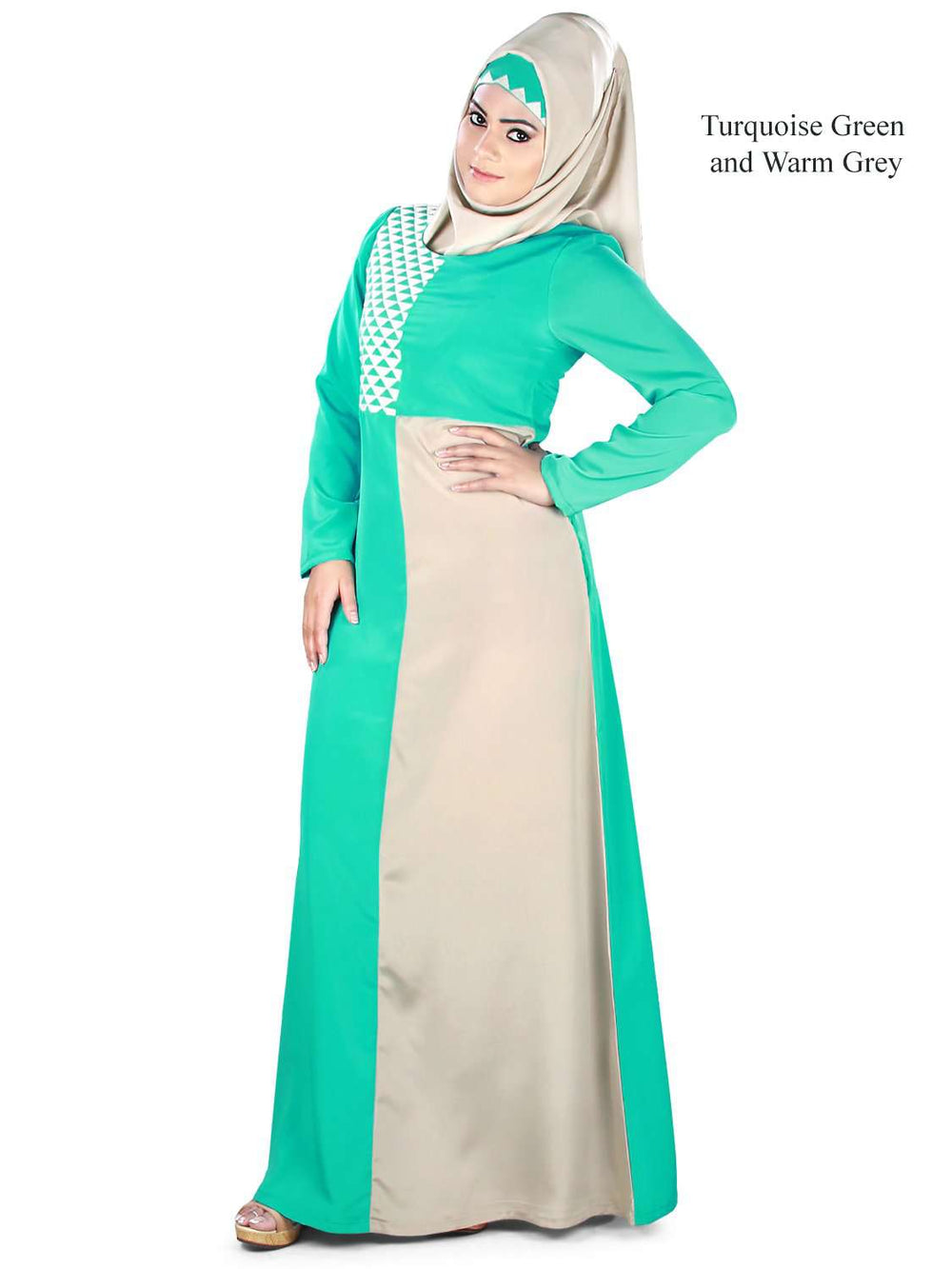 Naseemah Abaya Turquoise Green and Warm Grey