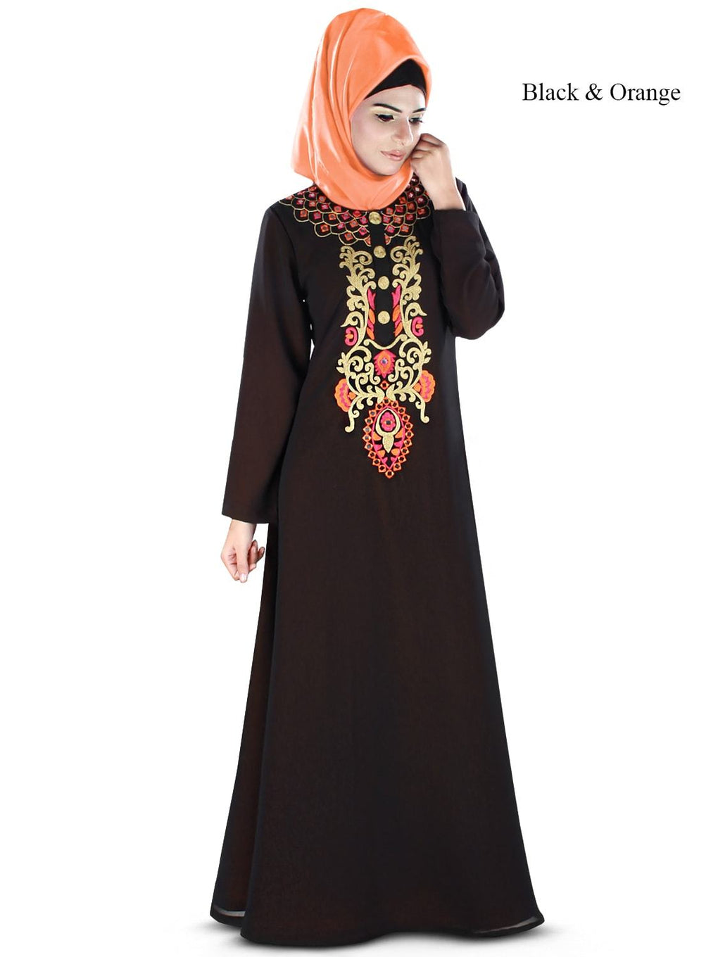 Aaleyah Abaya Black & Orange