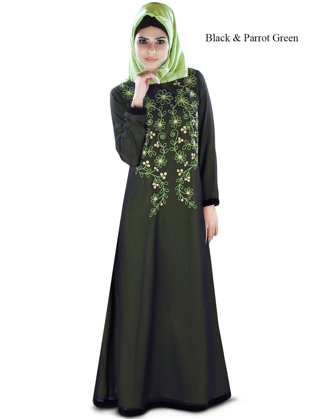 Aafreeda Abaya Balck & Parrot Green