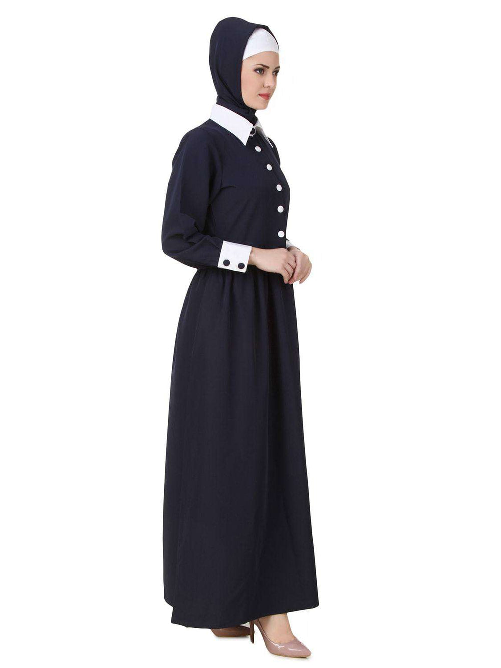 Muneerah Kashibo Navy Blue Abaya Side