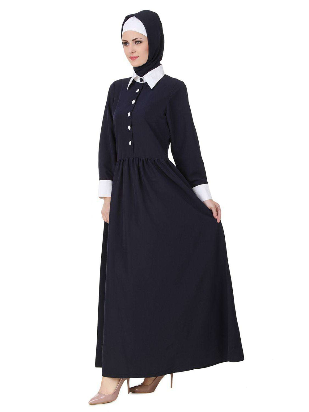 Muneerah Kashibo Navy Blue Abaya Side