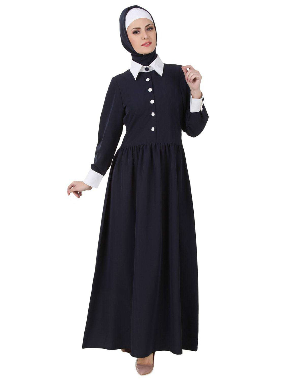 Muneerah Kashibo Navy Blue Abaya Front