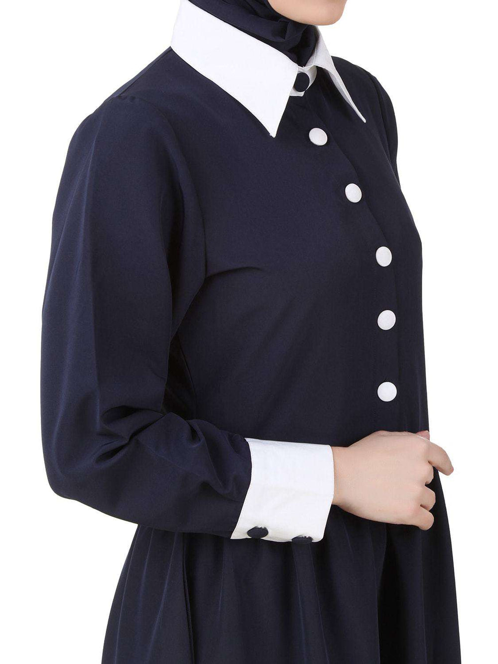 Muneerah Kashibo Navy Blue Abaya Front Design