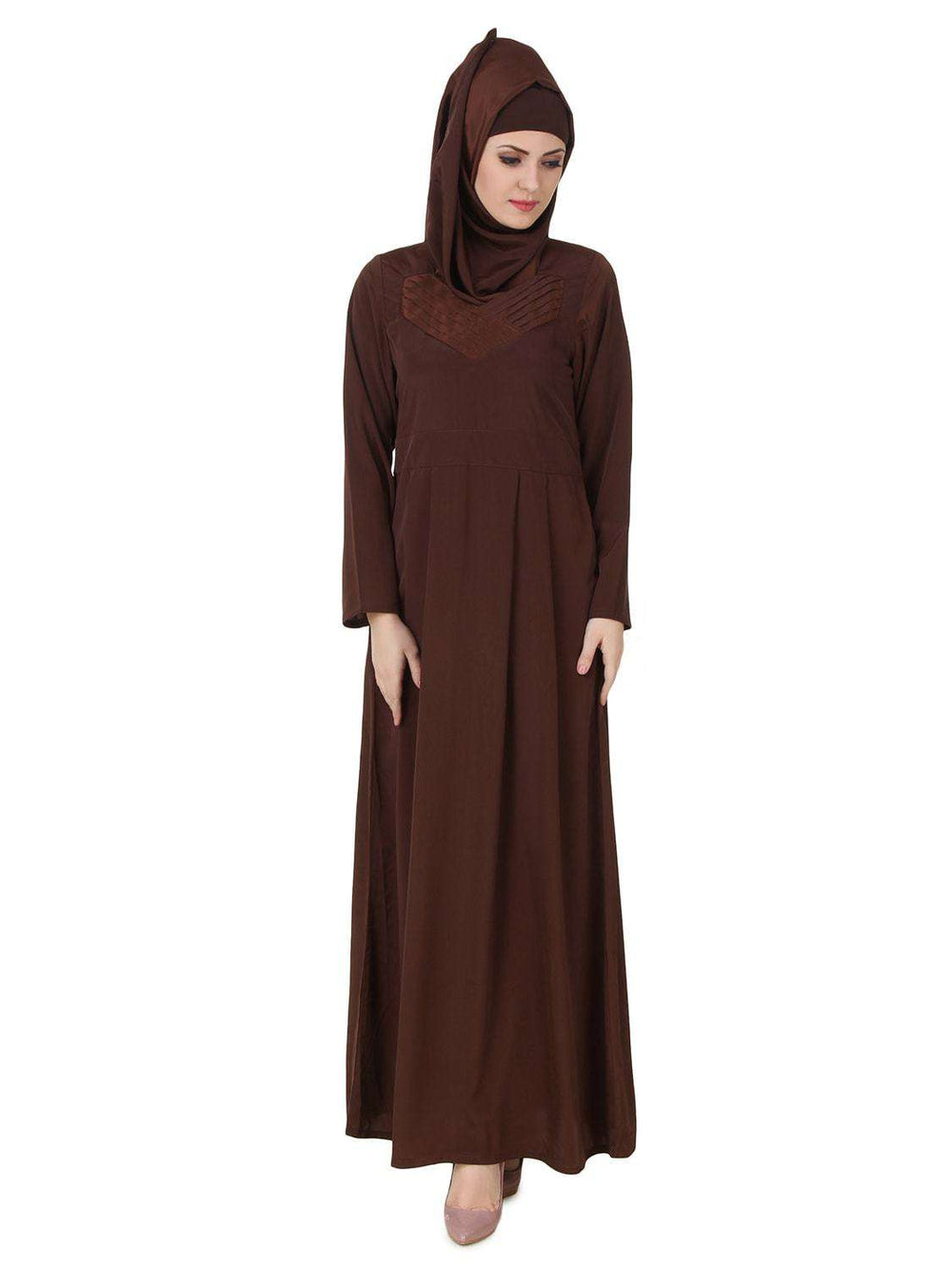 Layan Crepe Brown Abaya Front