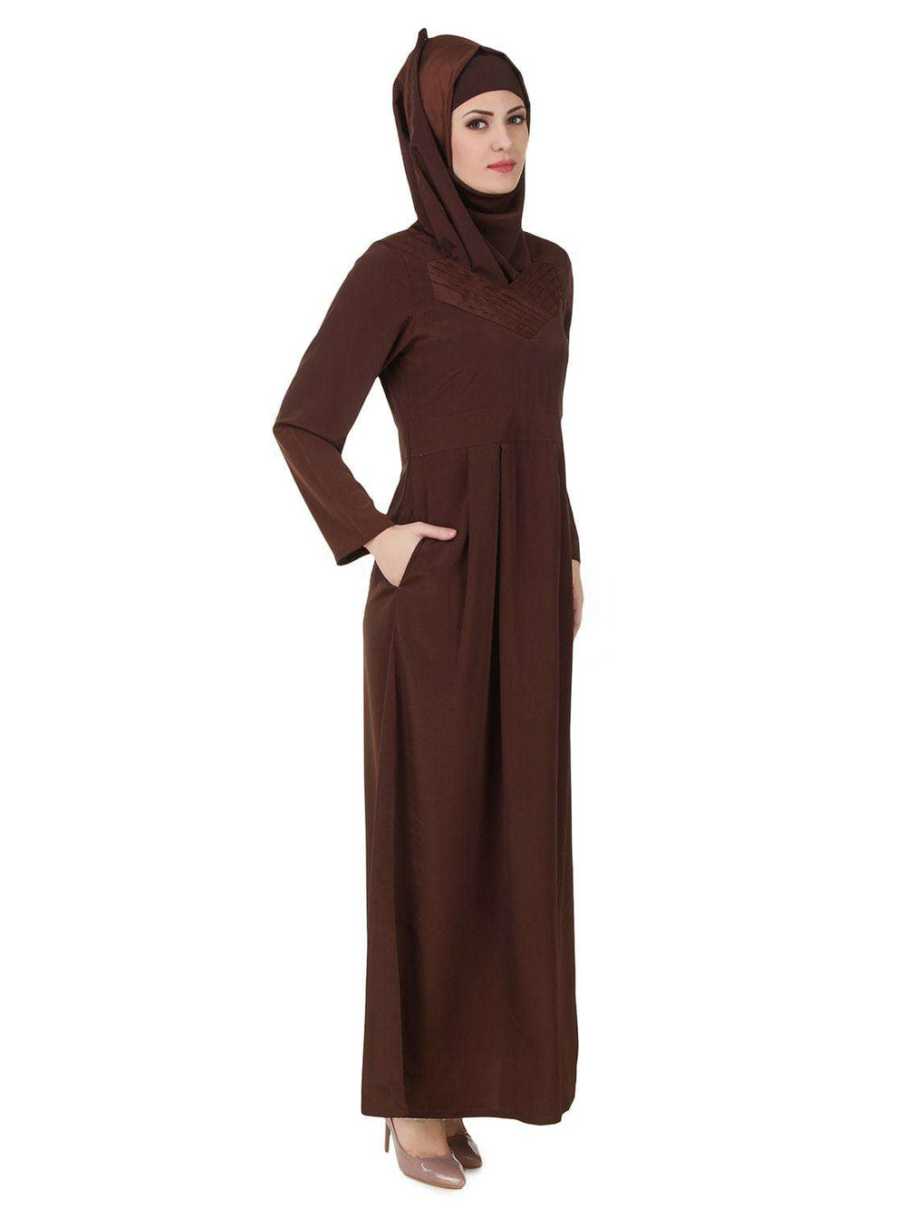 Layan Crepe Brown Abaya Side