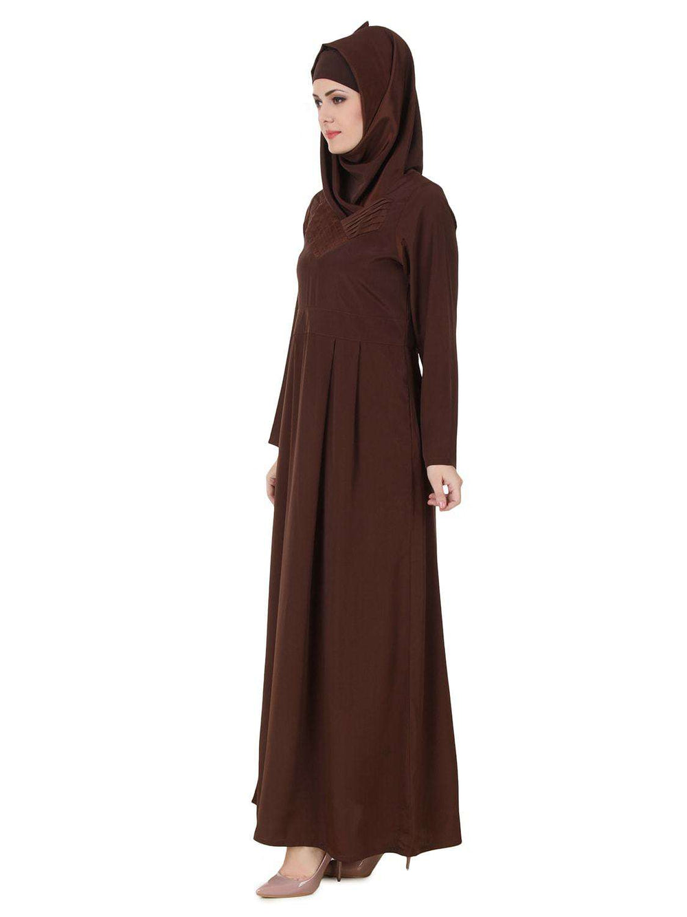 Layan Crepe Brown Abaya Side Design