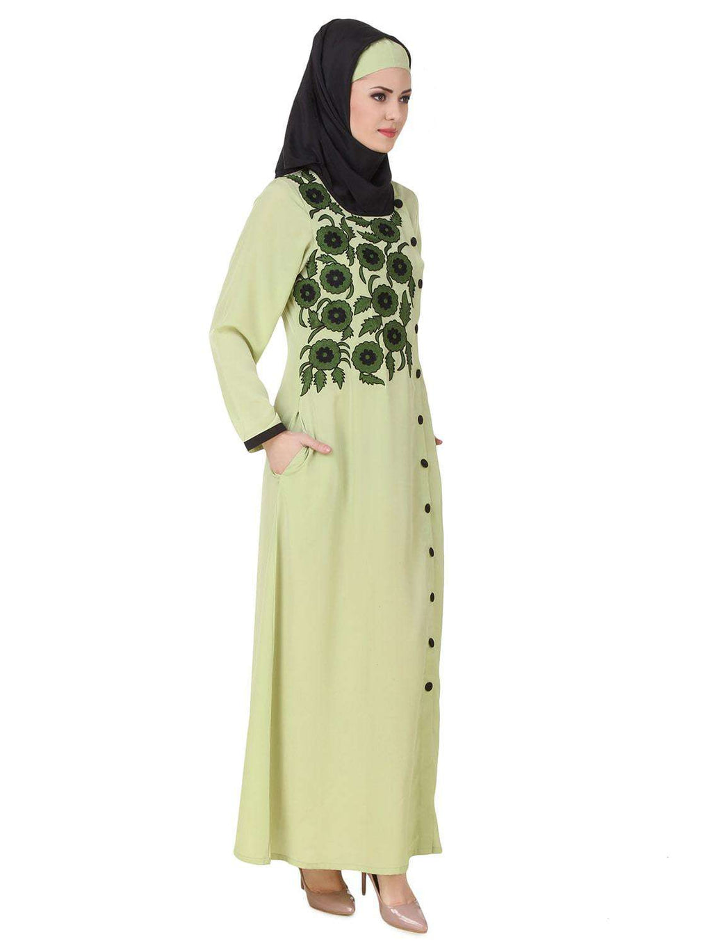 Wareesha Crepe Parrot Green Abaya