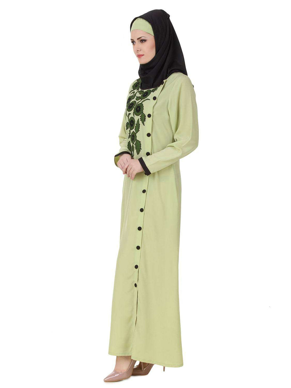 Wareesha Crepe Parrot Green Abaya