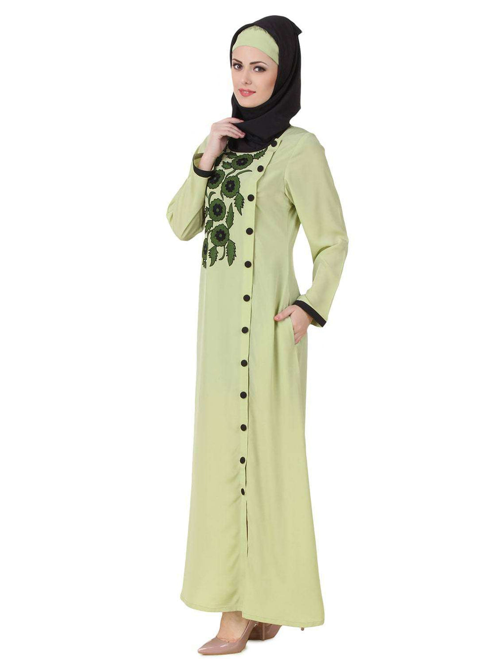 Wareesha Crepe Parrot Green Abaya