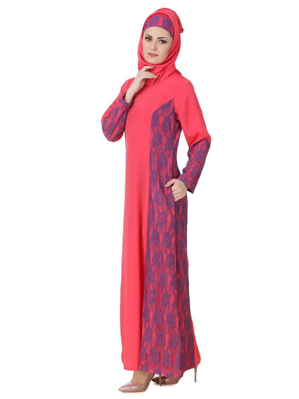 Atia Crepe Sweet Pink Abaya Side