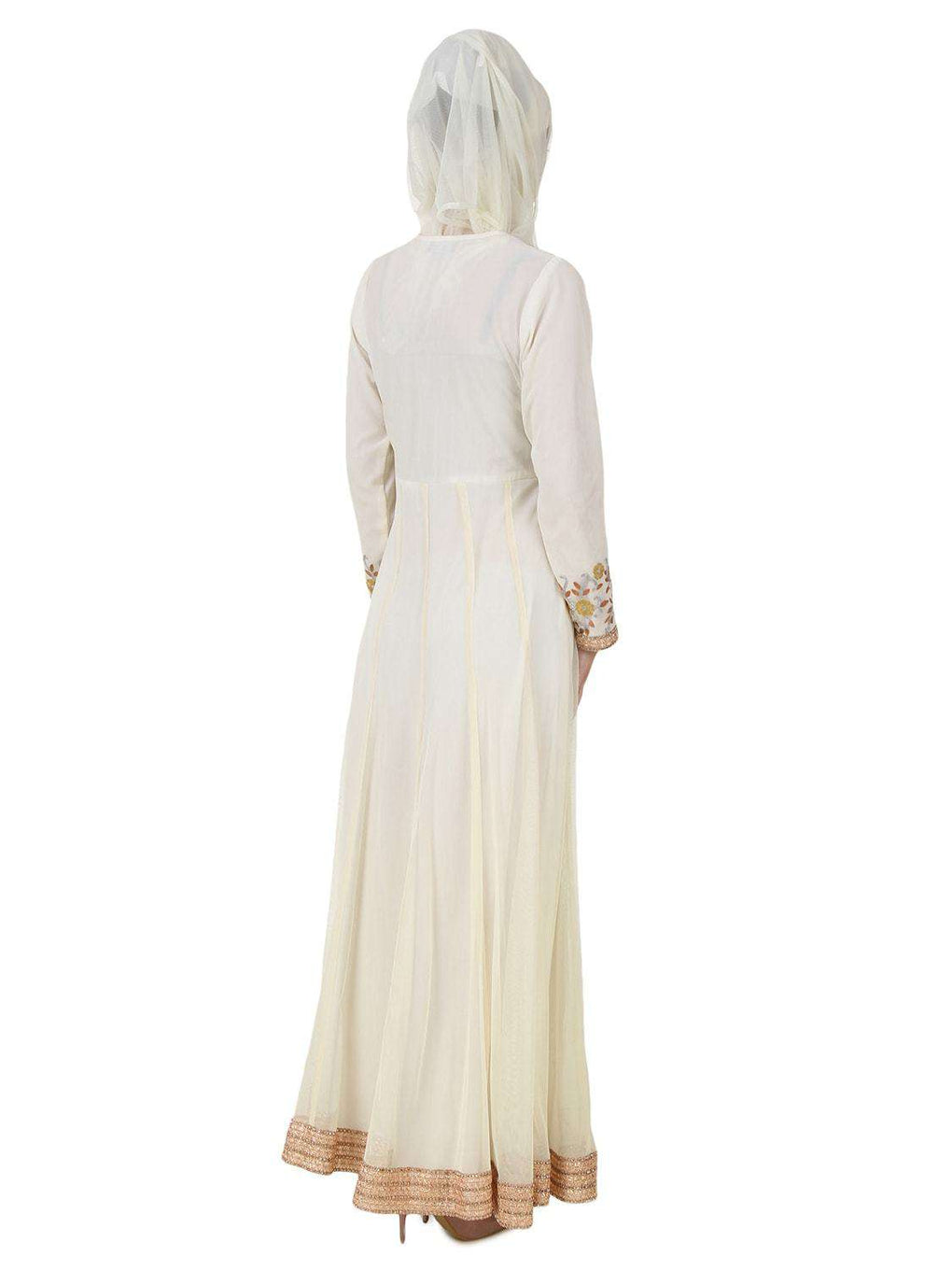 Zaeemah Net & Crepe Off White Abaya