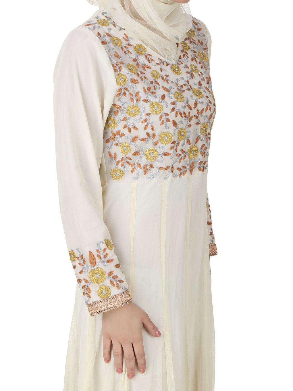 Zaeemah Net & Crepe Off White Abaya