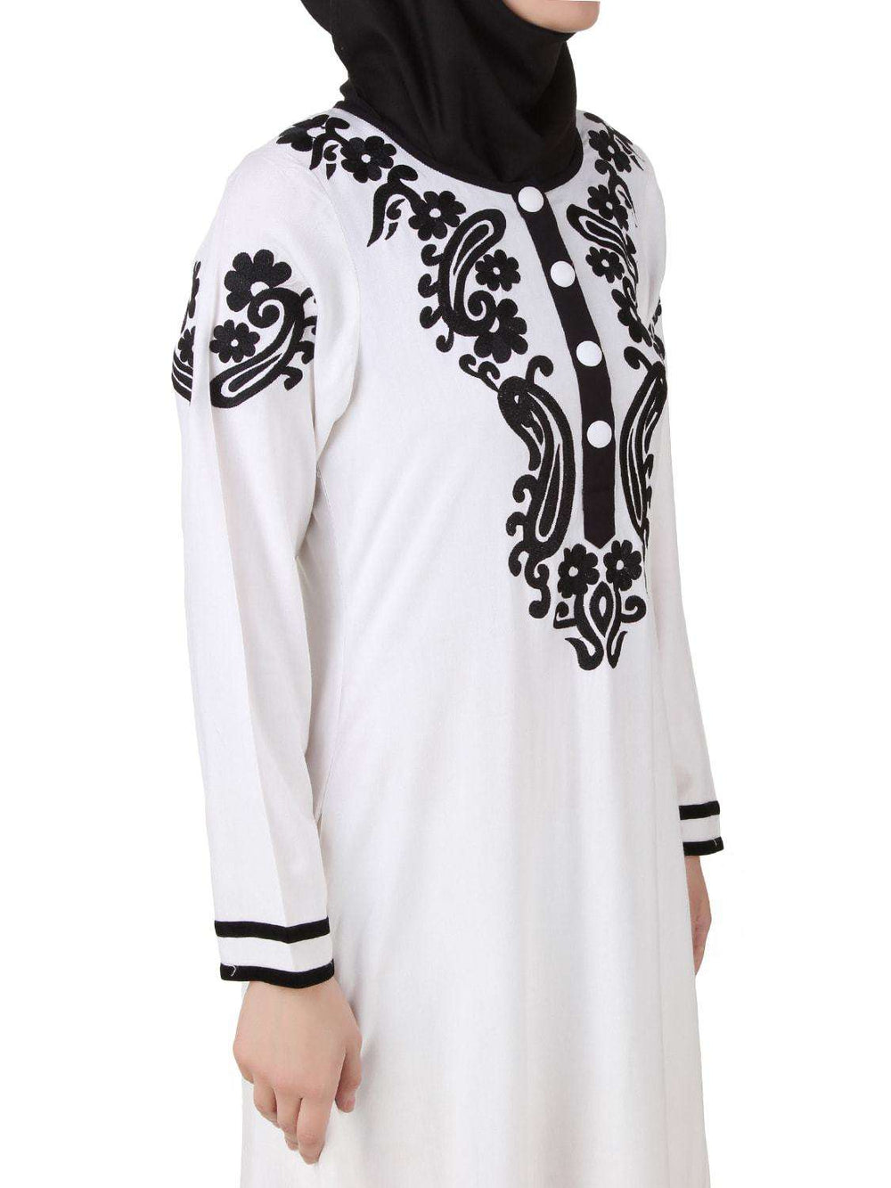 Asil Rayon White Abaya Embroidery