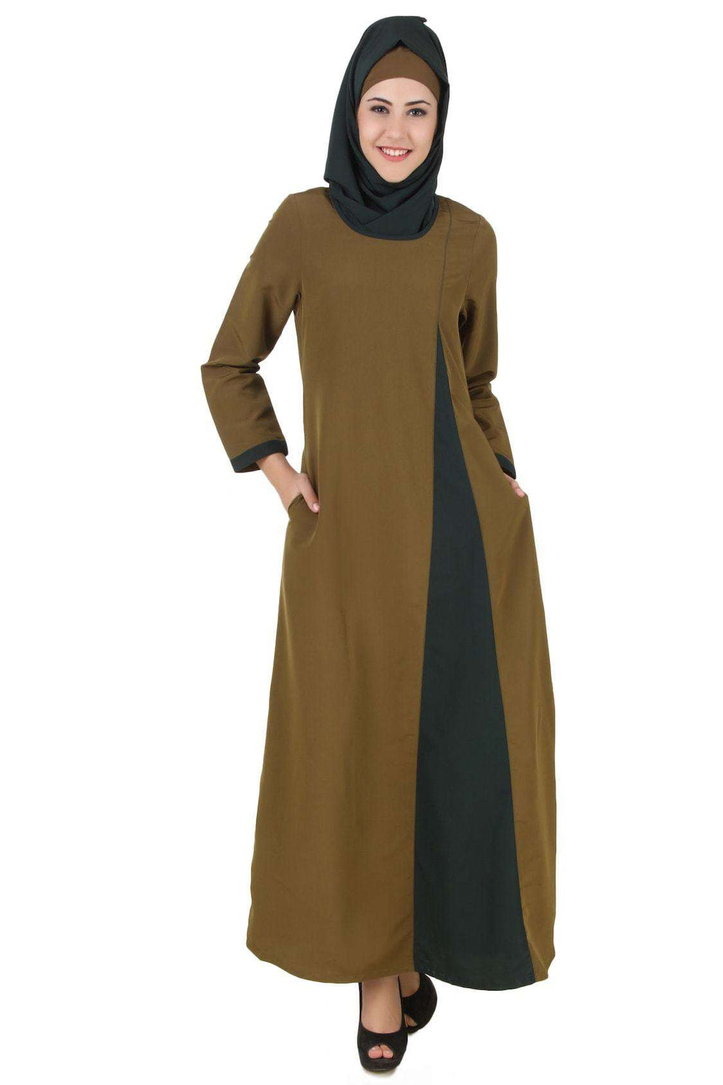 Jihan Olive & Dark Green Kashibo Abaya Front