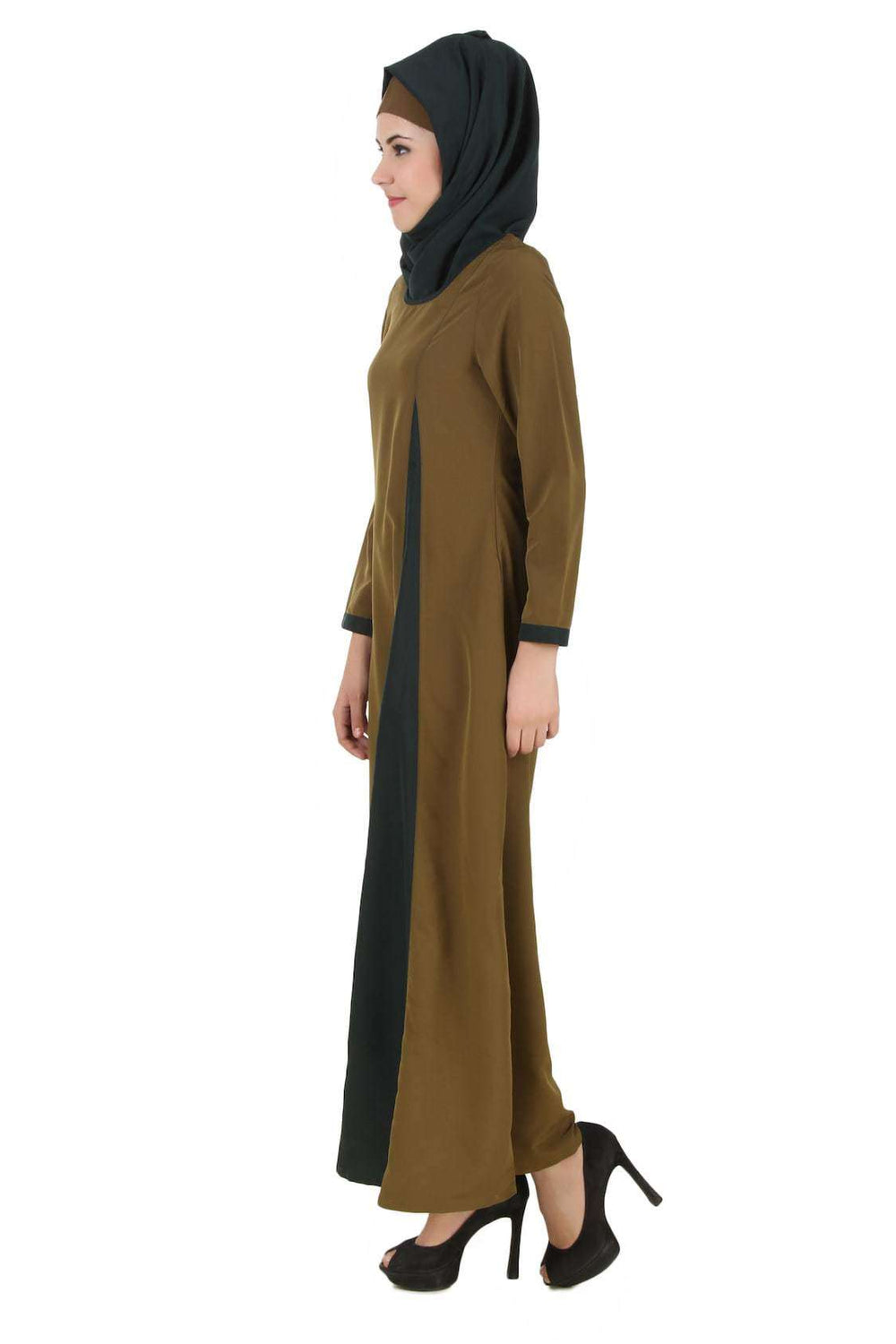 Jihan Olive & Dark Green Kashibo Abaya Side