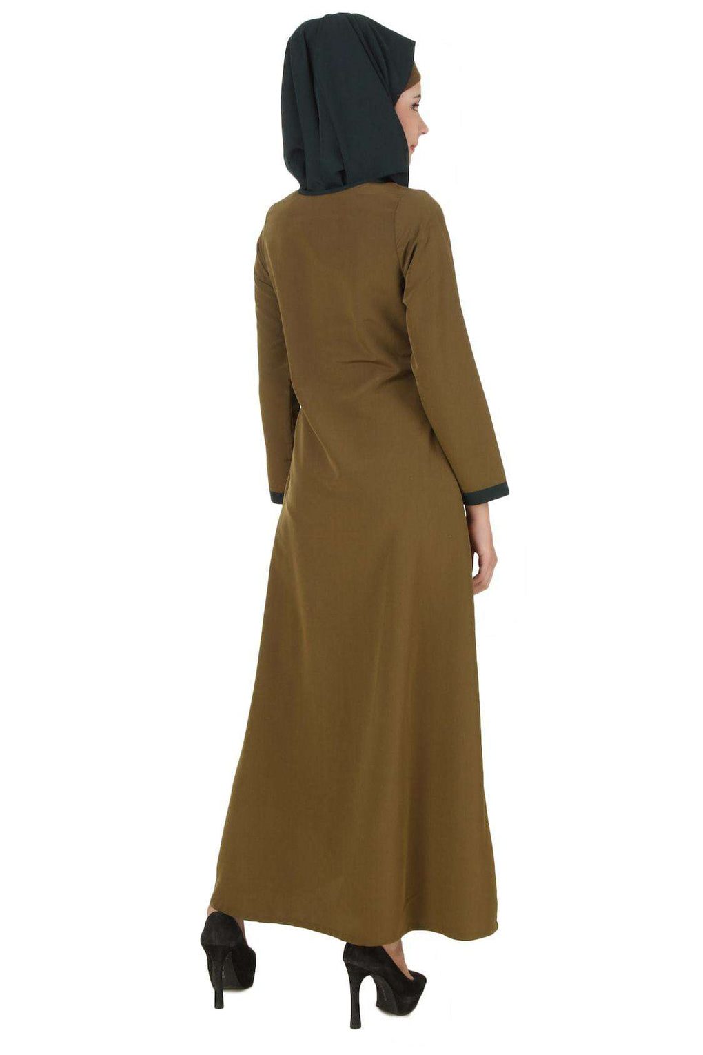 Jihan Olive & Dark Green Kashibo Abaya Back