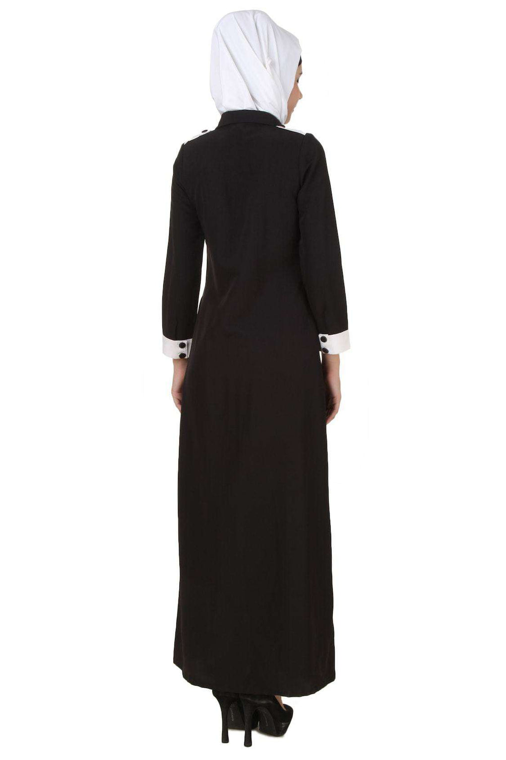 Naazneen Black & White Front Open Jilbab Back